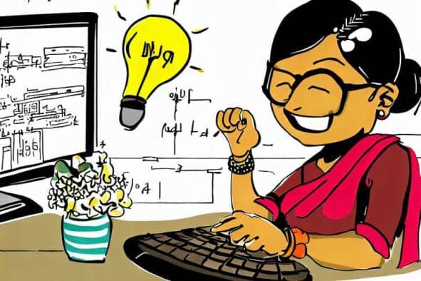 Frau hat Spaß am Programmieren. Illustration